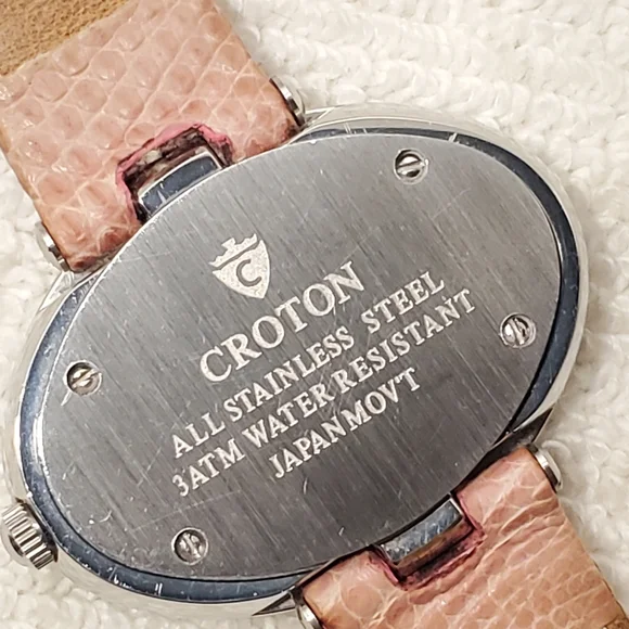 Croton Diamonds Bezel Women's Watch Pink Genuine Strap Mother Pearl Dial Vintage - Picture 11 of 12